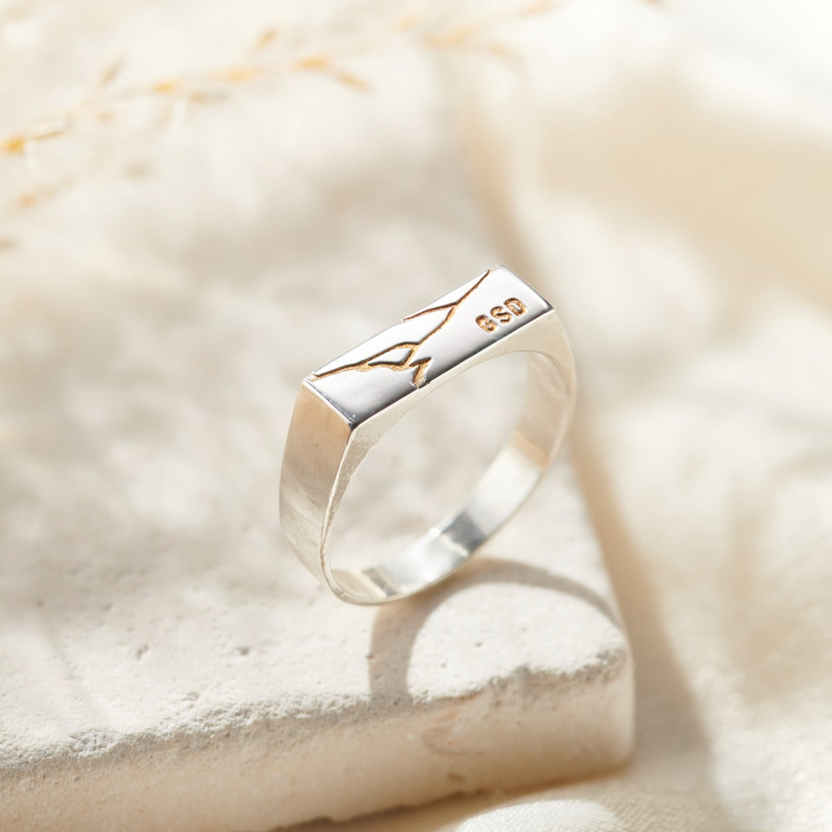 Personalised Rectangle Kintsugi Signet Ring Posh Totty Designs