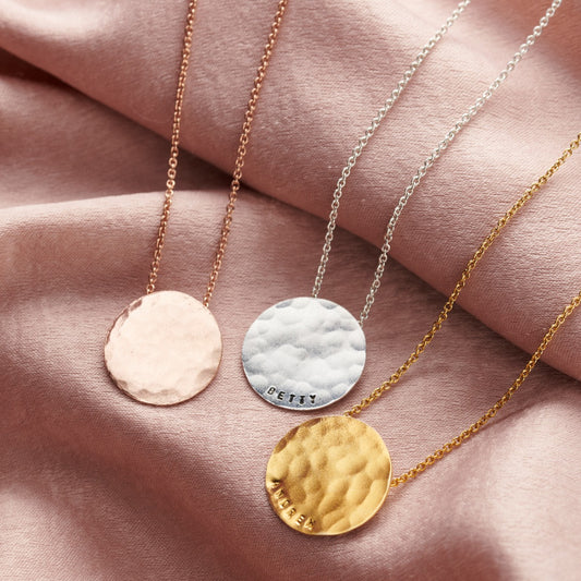 Personalised Large Hammered Disc Necklace