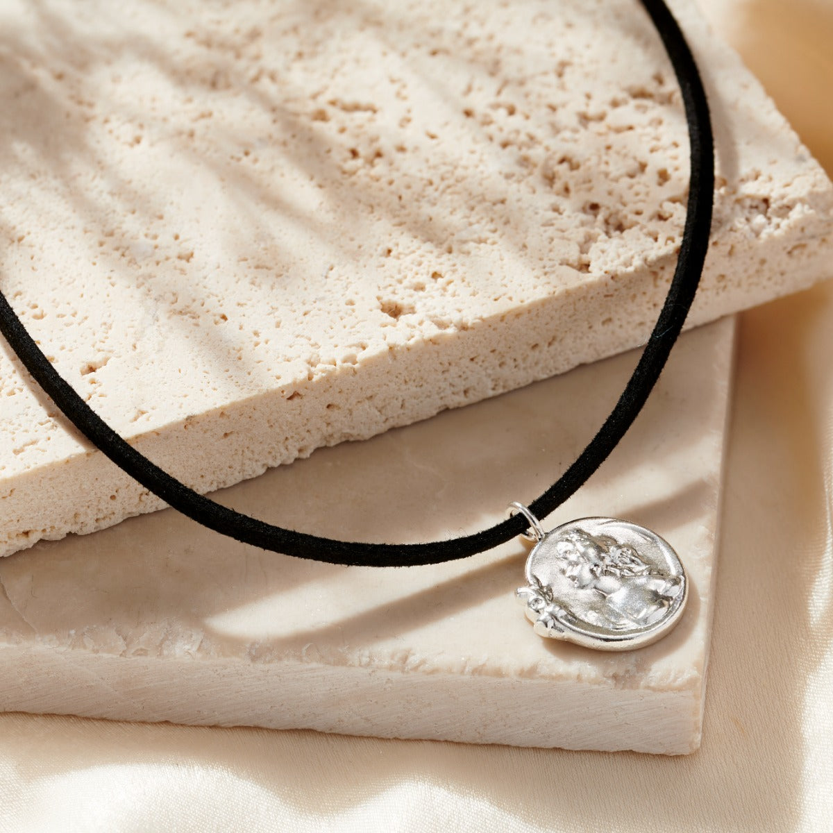 Cameo Coin Leather Cord Necklace