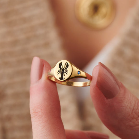 You & Me' Lobster Birthstone Signet Ring