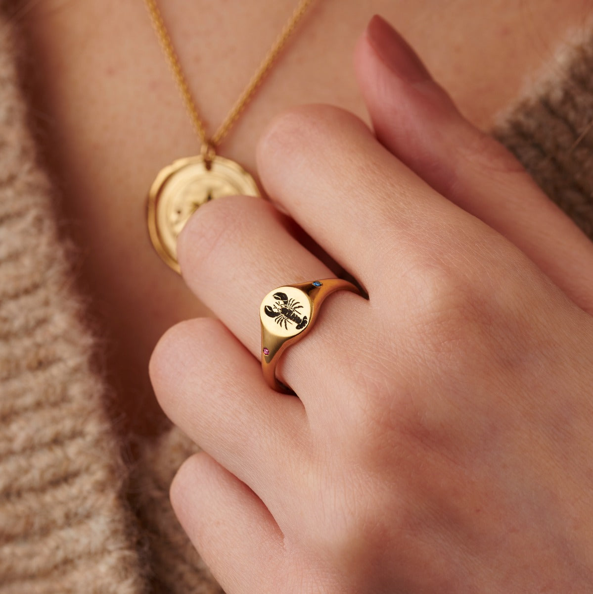 You & Me' Lobster Birthstone Signet Ring