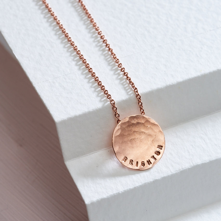 Personalised Medium Hammered Disc Necklace