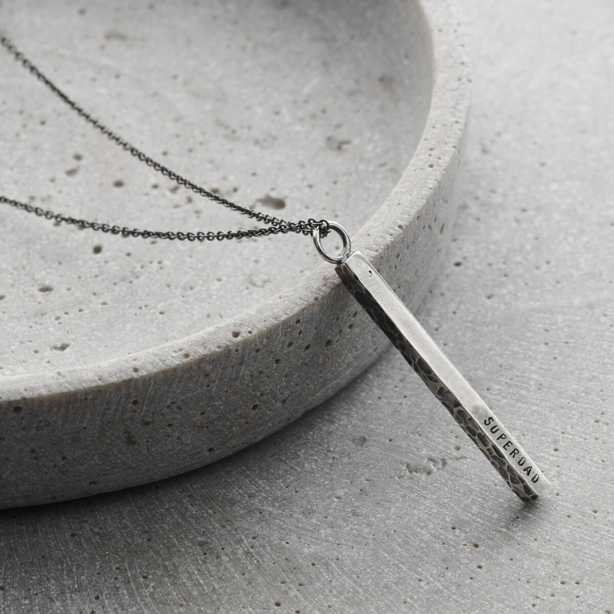 Personalised Men's Textured Silver Bar Necklace