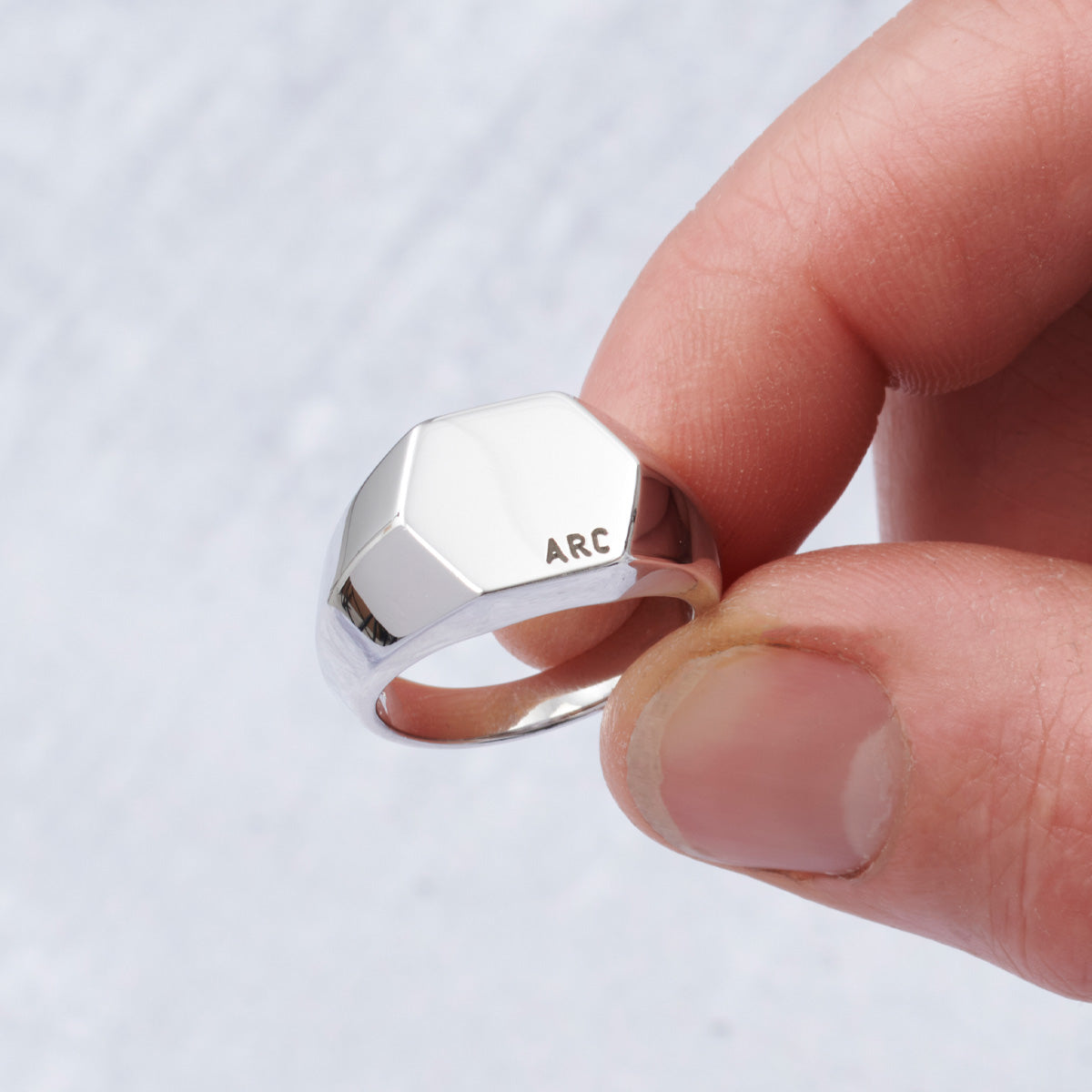 Unisex Personalised Hexagon Signet Ring