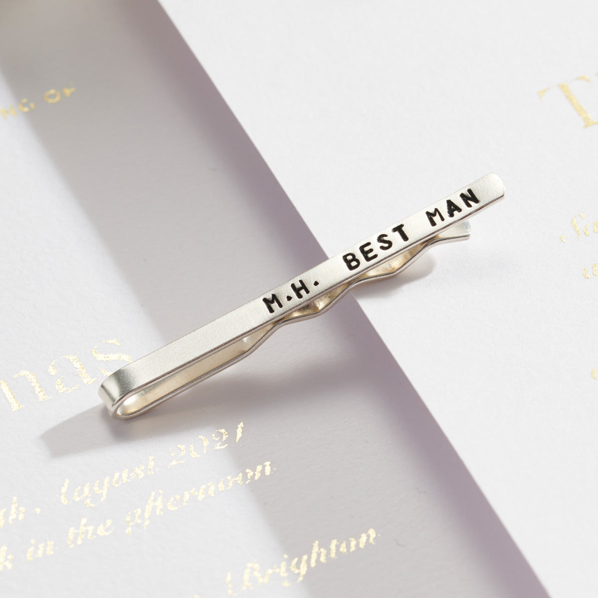 Personalised Wedding Silver Tie Clip