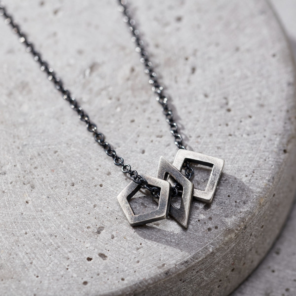 Mens Oxidised Geometric Necklace