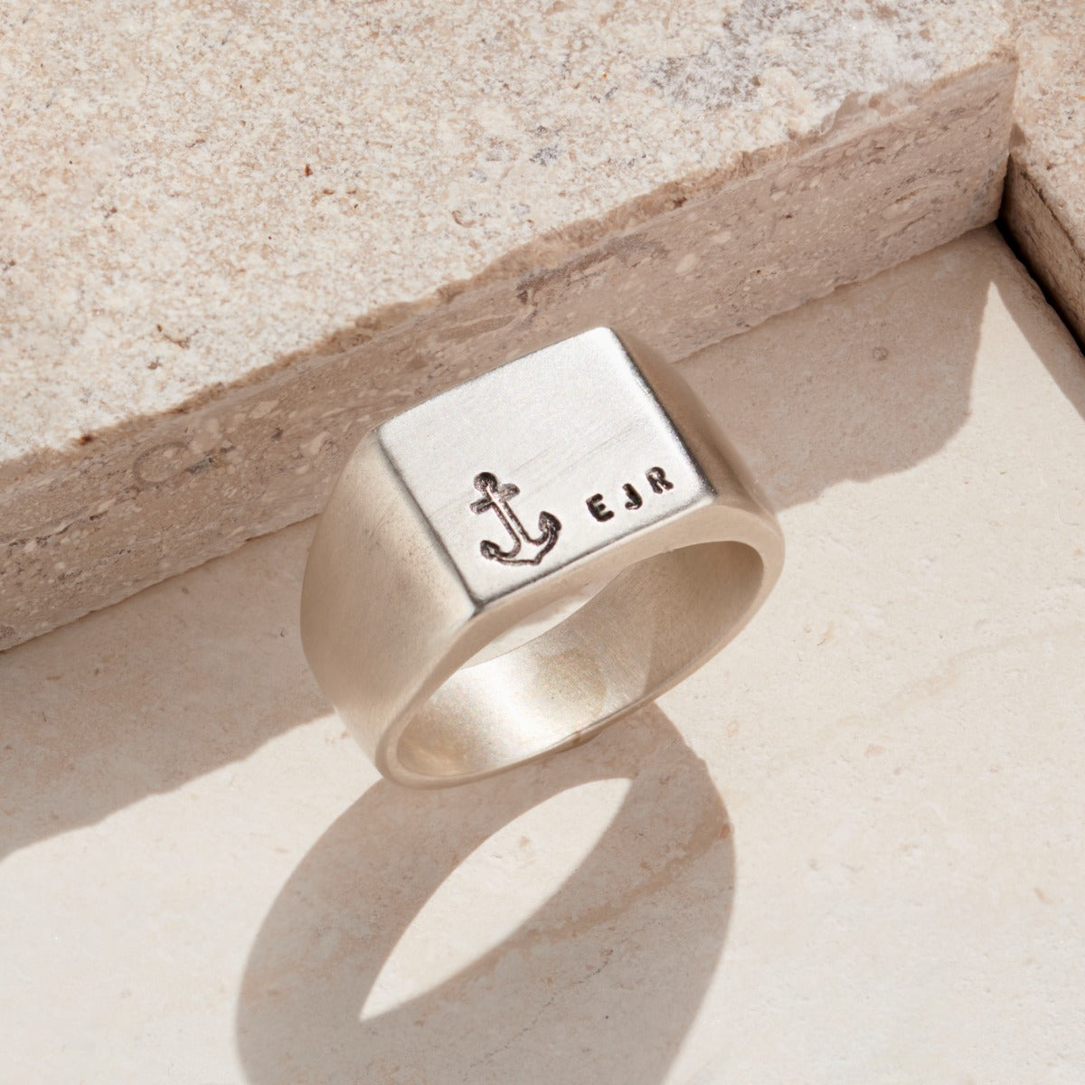 Men's Nautical Personalised Anchor Signet Ring