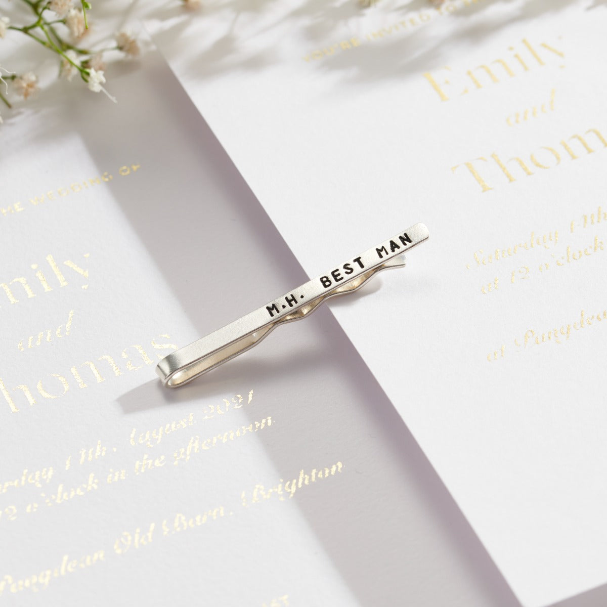 Personalised Wedding Silver Tie Clip