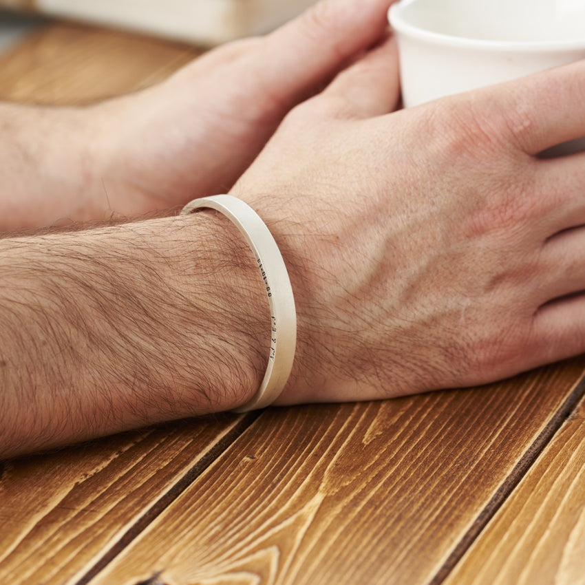 Personalised Men's Brushed Silver Cuff