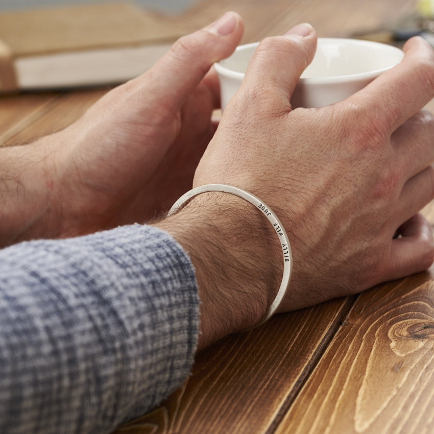 Personalised Men's Slim Silver Cuff