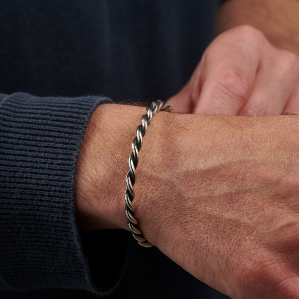 Men's Twisted Oxidised Silver Cuff