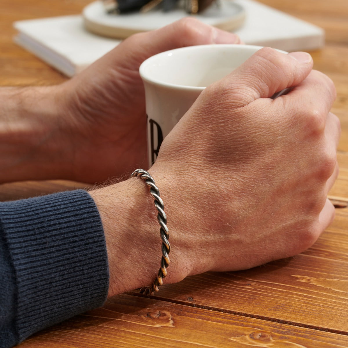 Men's Twisted Oxidised Silver Cuff