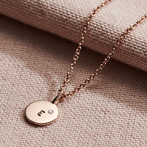 Personalised Mini Disc Initial Birthstone Necklace