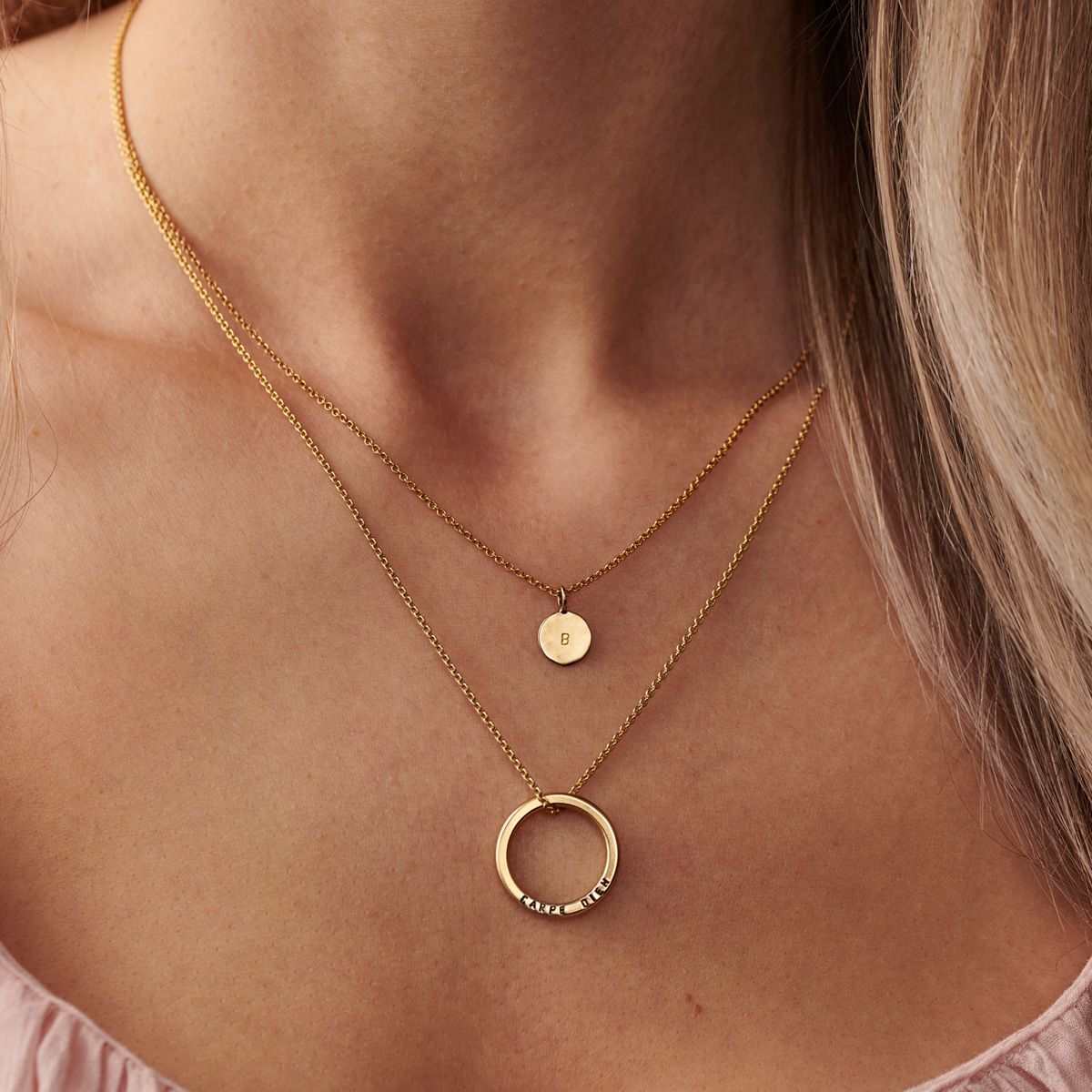 Mini Hammered Disc Initial Necklace