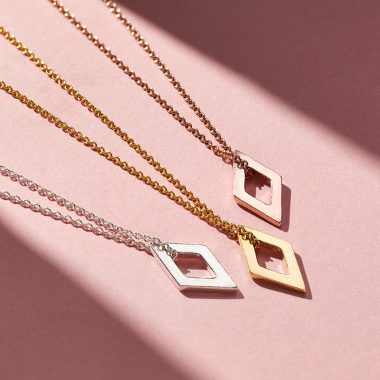 Personalised Geometric Mini Open Rhombus Necklace