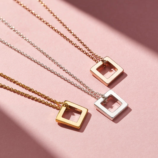 Personalised Geometric Mini Open Square Necklace