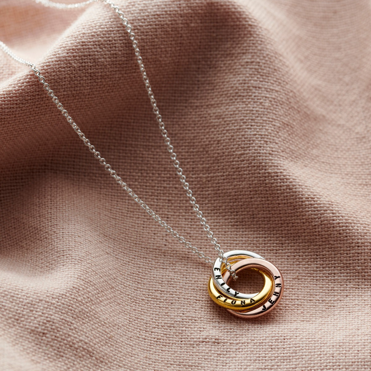 Personalised Textured Mixed Gold Mini Russian Ring Necklace