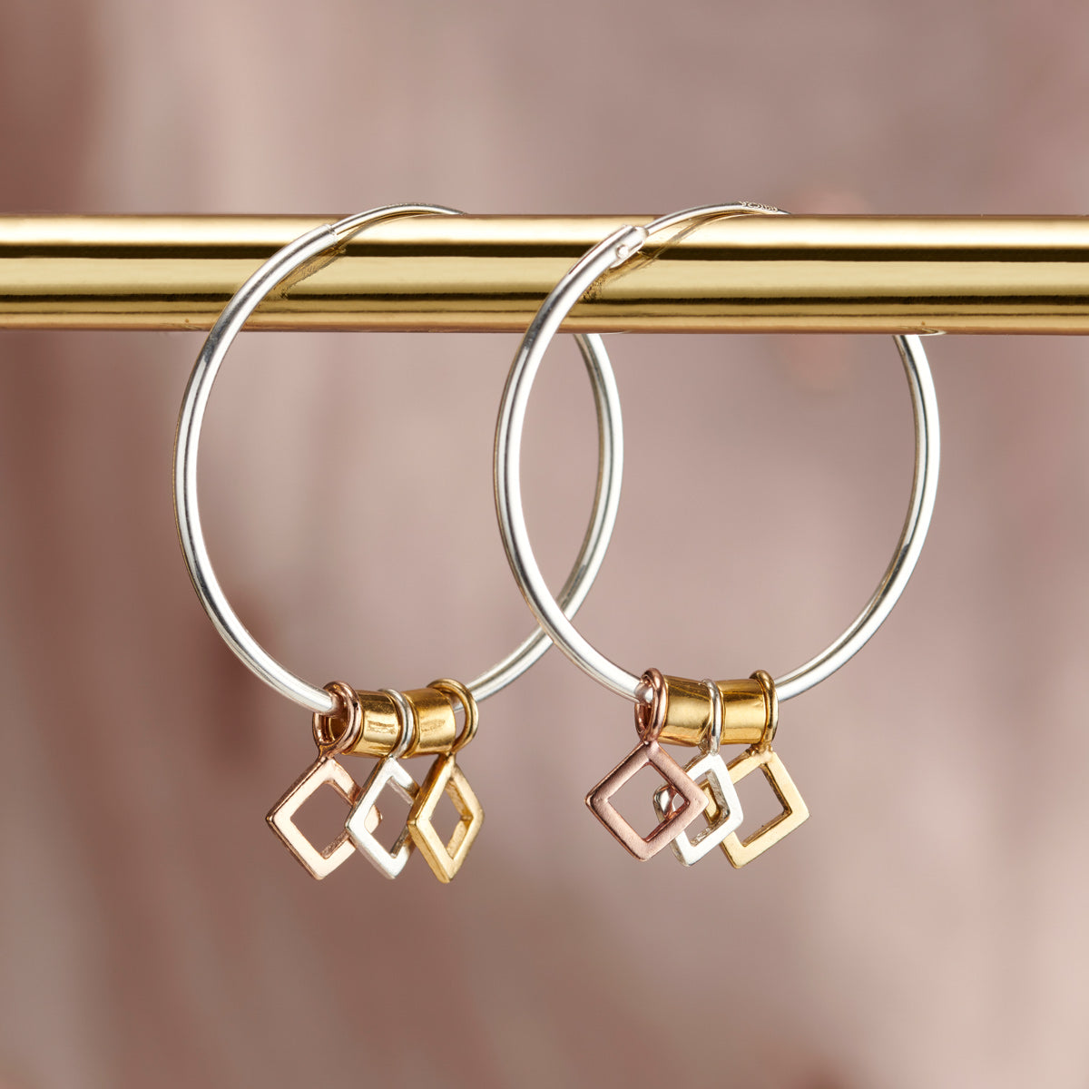 Micro Geometric Tricolor Charm Hoop Earrings