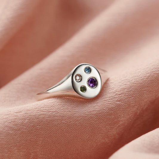 Rainbow Birthstone Signet Ring