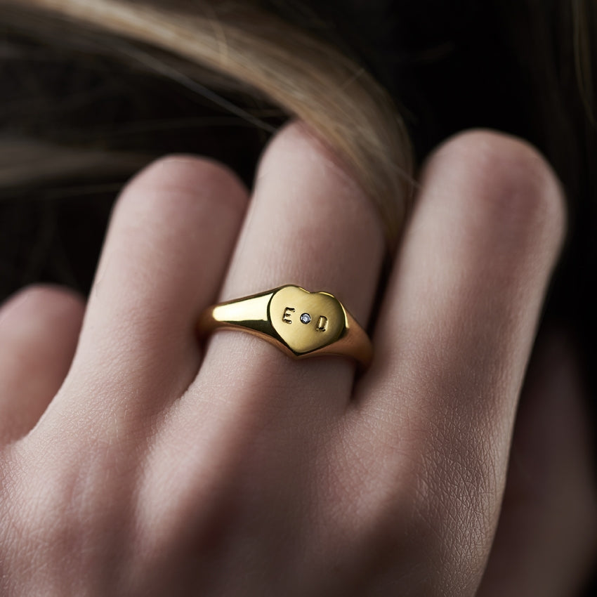 Personalised Birthstone Heart Signet Ring