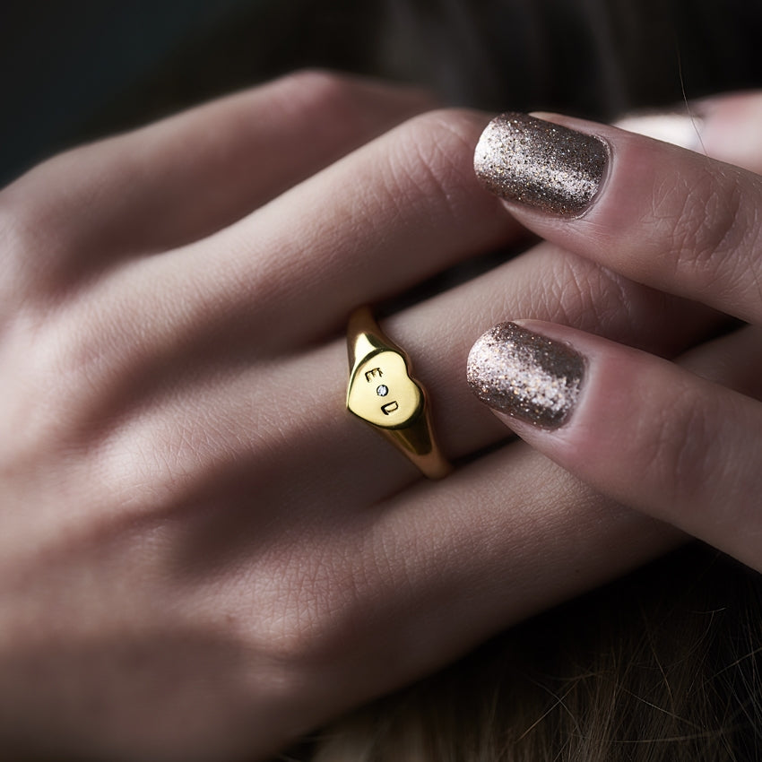 Personalised Birthstone Heart Signet Ring