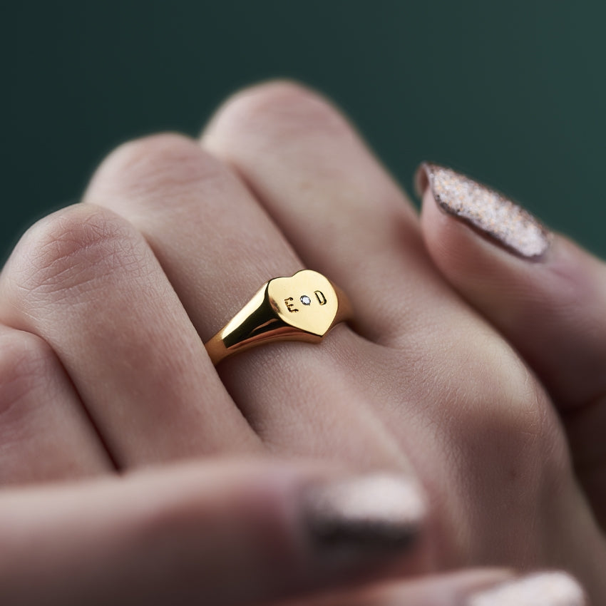 Personalised Birthstone Heart Signet Ring