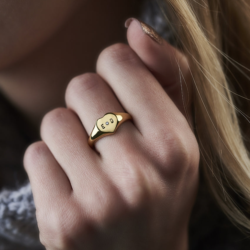 Personalised Birthstone Heart Signet Ring