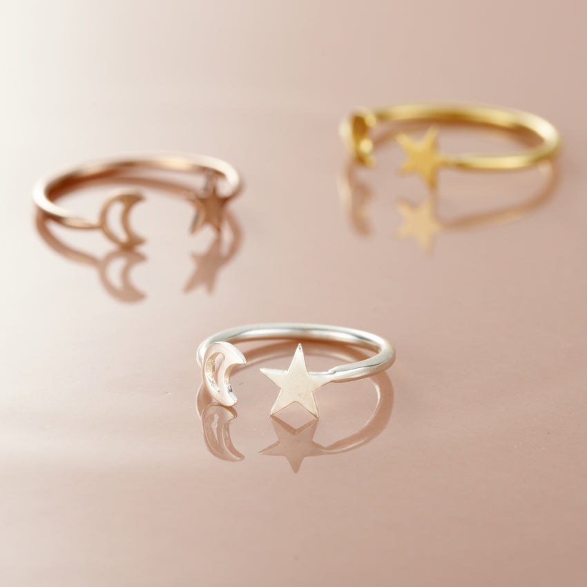 Personalised Moon & Star Open Ring