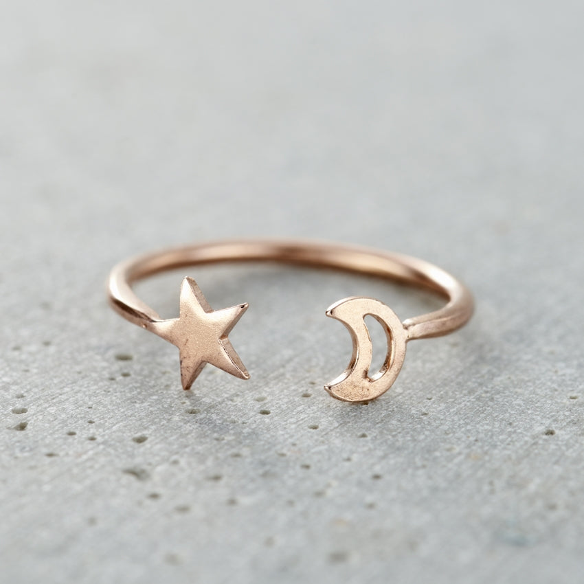 Personalised Moon & Star Open Ring