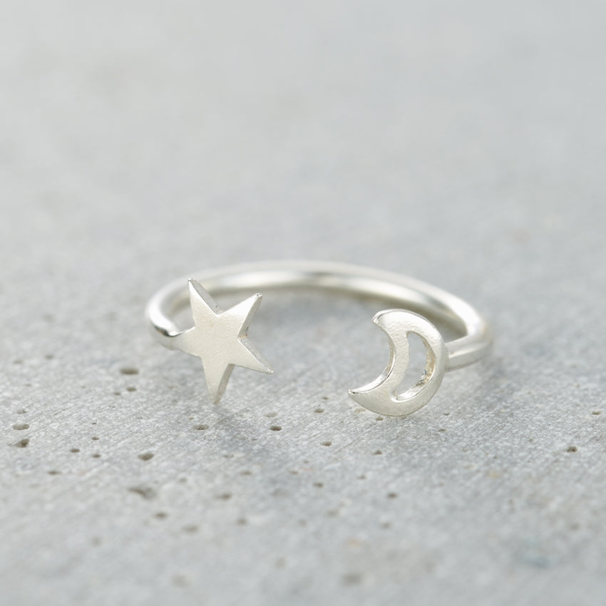 Personalised Moon & Star Open Ring