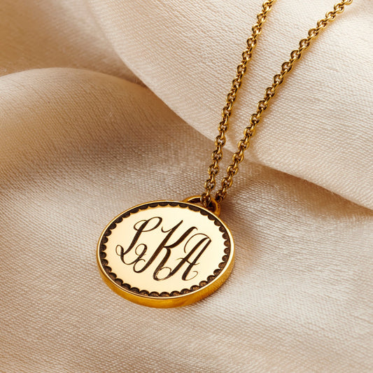 Monogrammed Scalloped Disc Necklace