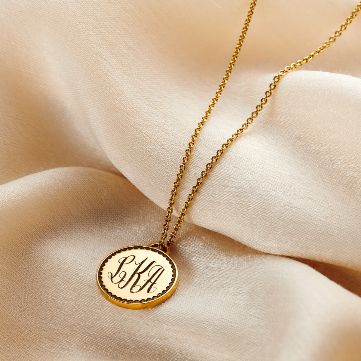 Monogrammed Scalloped Disc Necklace