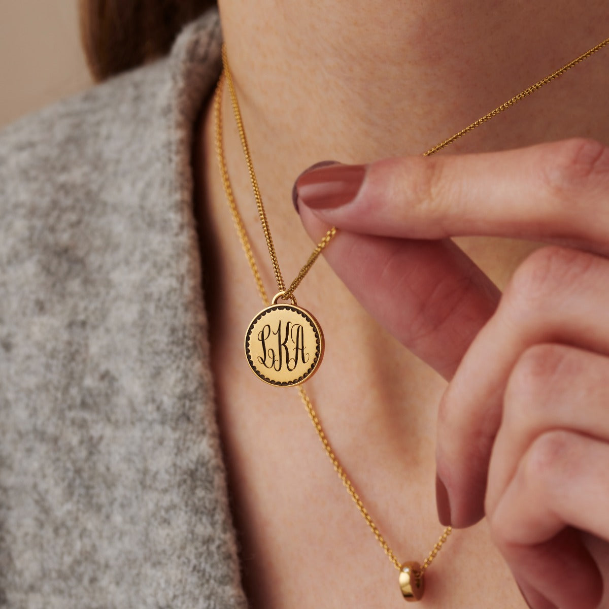 Monogrammed Scalloped Disc Necklace