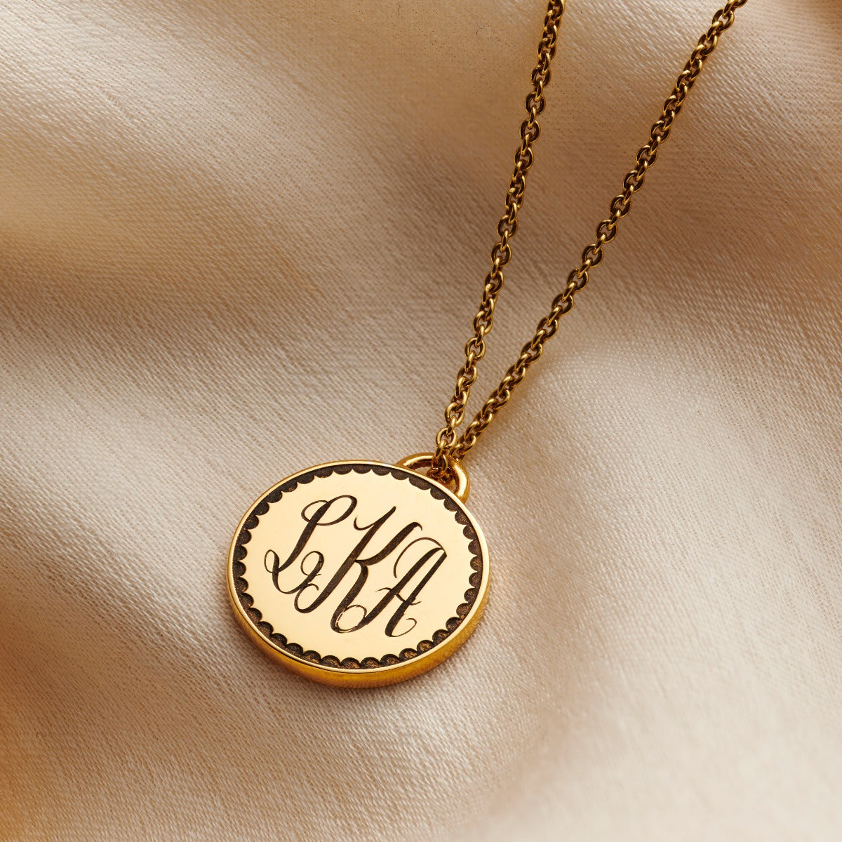 Monogrammed Scalloped Disc Necklace