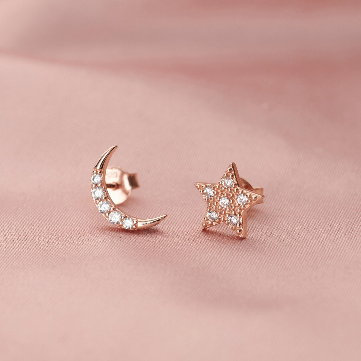 Moon & Star Stud Earrings with Cubic Zirconia