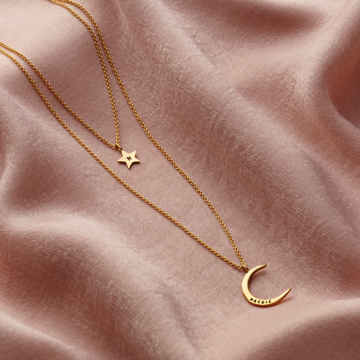 Moon & Star Personalised Layered Necklace Set