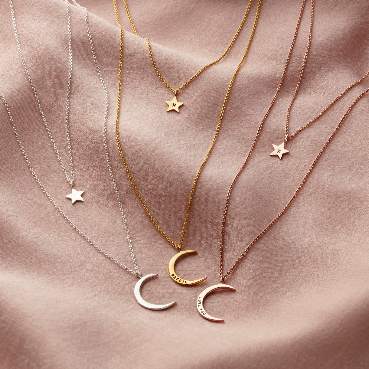 Moon & Star Personalised Layered Necklace Set