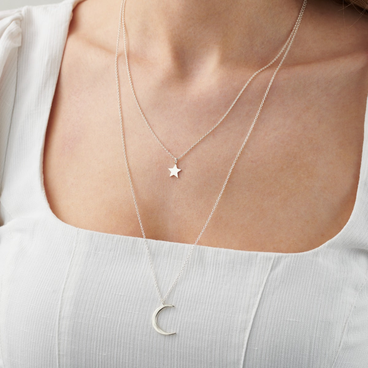 Moon & Star Personalised Layered Necklace Set