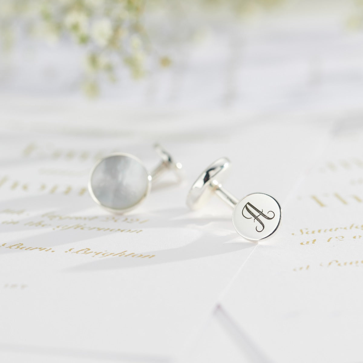 Monogrammed Groomsmen Pearl Cufflinks