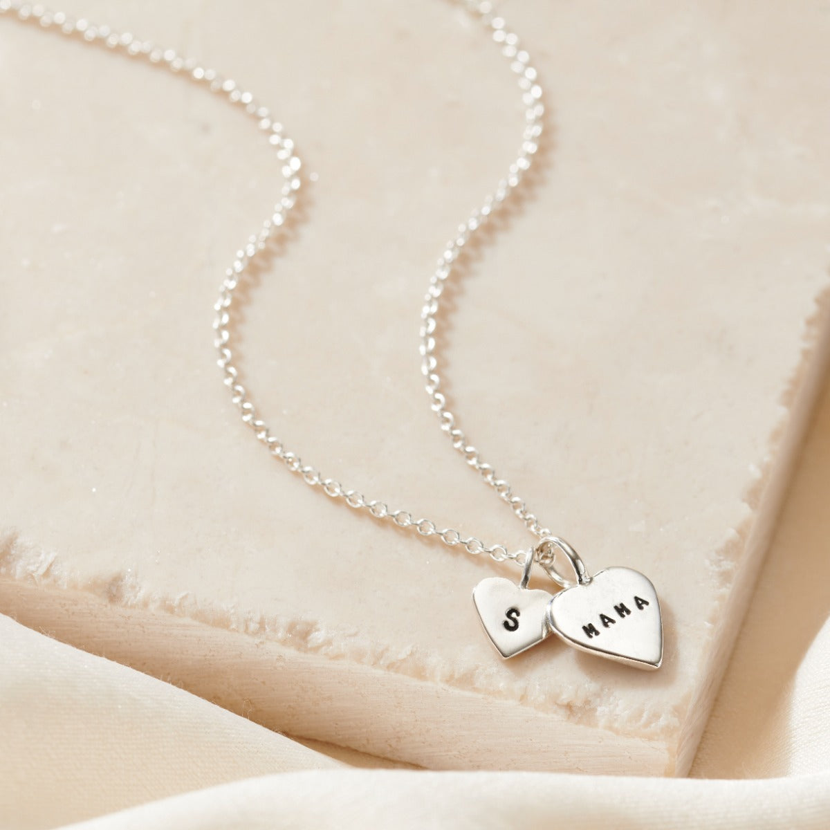 Personalised Mother & Baby Heart Charm Necklace