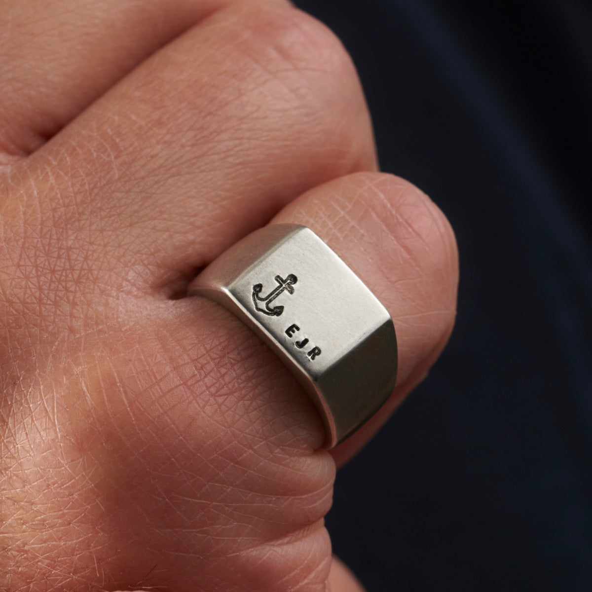 Men's Nautical Personalised Anchor Signet Ring