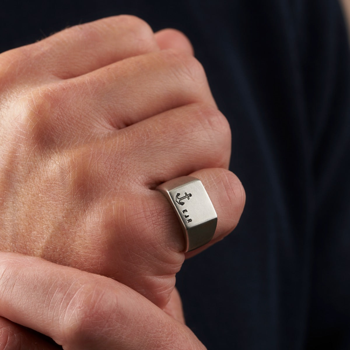 Men's Nautical Personalised Anchor Signet Ring