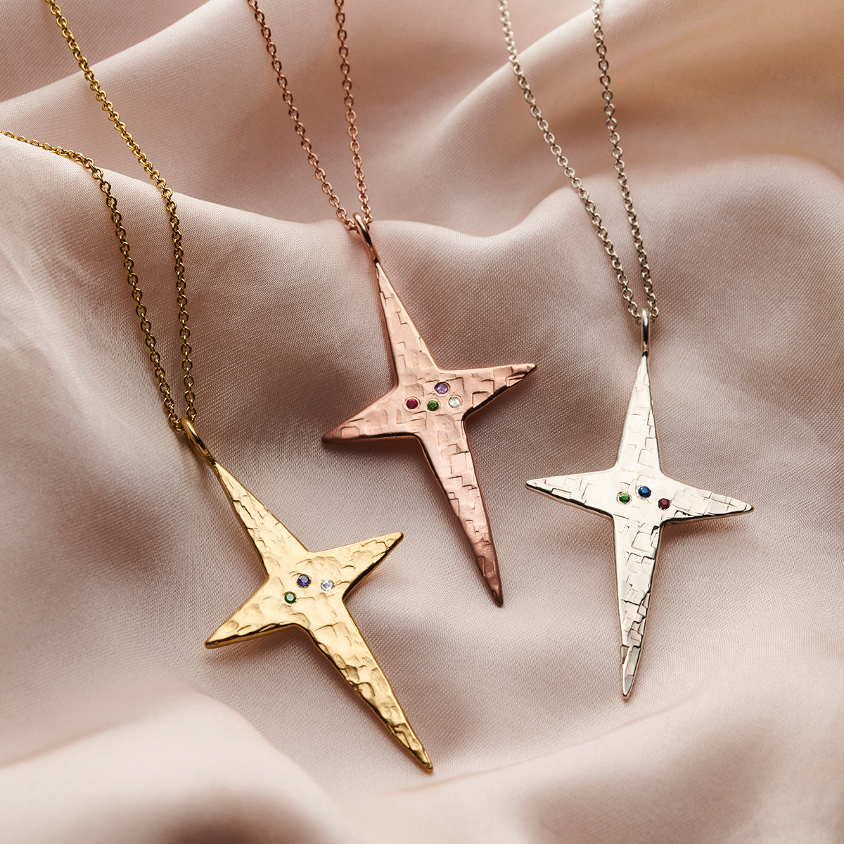 Personalised Textured Confetti Birthstone North Star Necklace