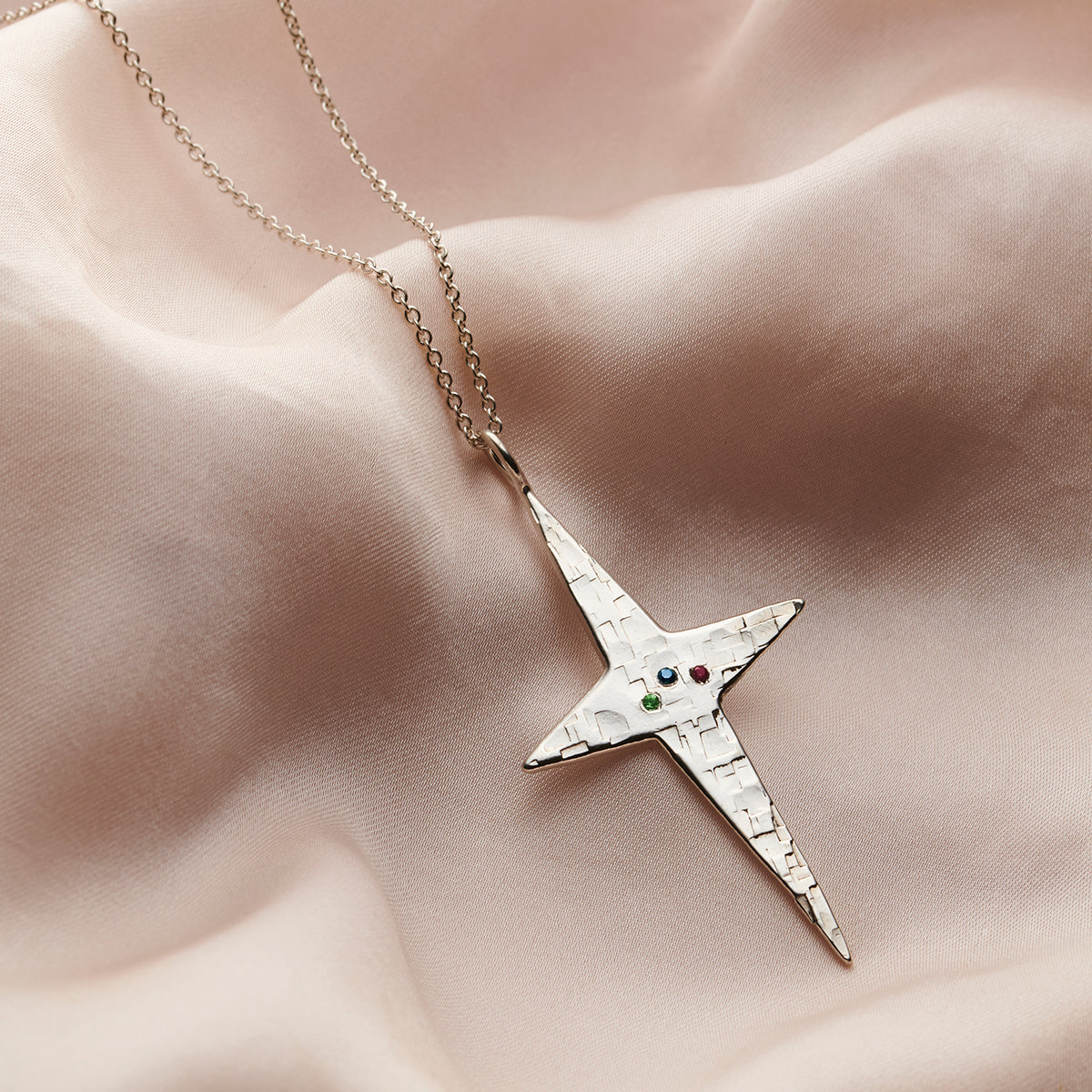 Personalised Textured Confetti Birthstone North Star Necklace