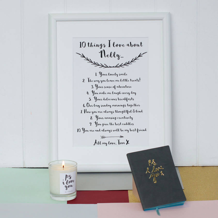 Personalised '10 Things I Love About You' Print