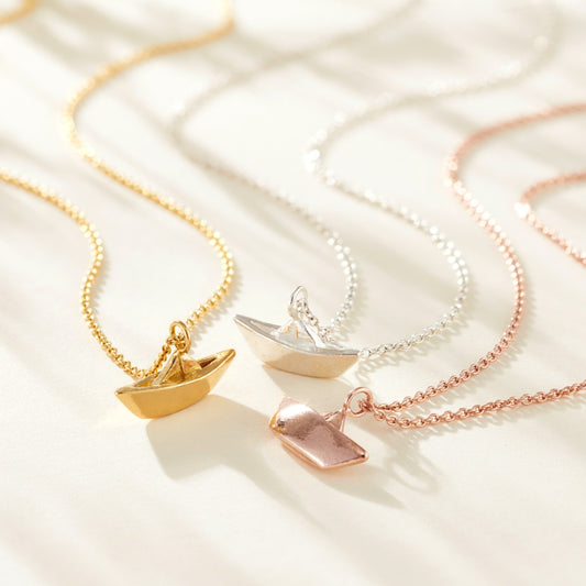 Origami Boat Charm Necklace