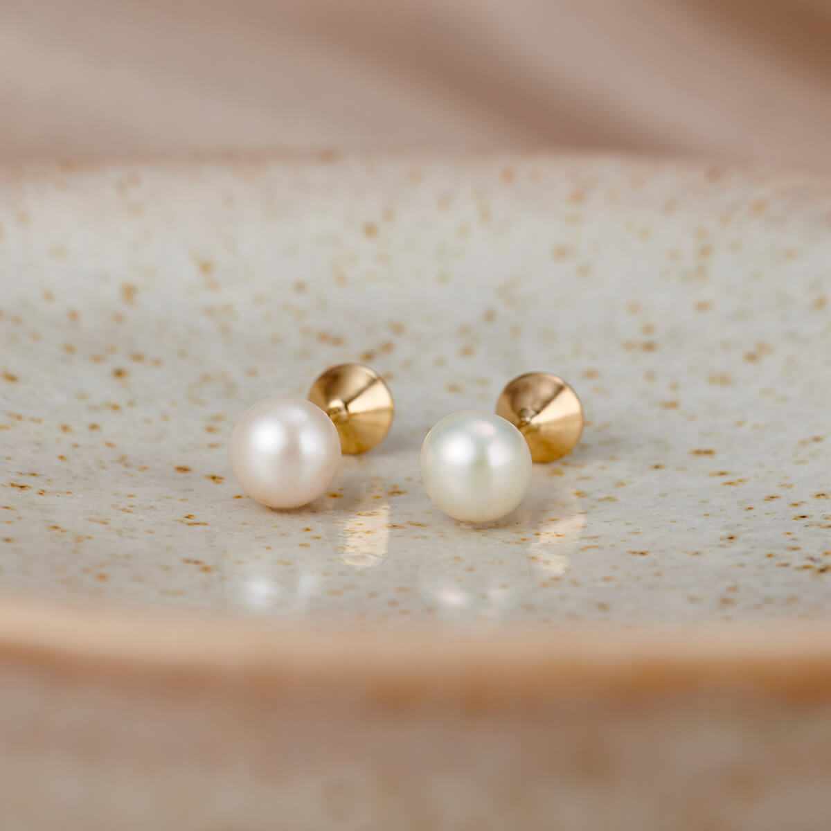 9ct Gold Pearl & CZ Stud Earrings