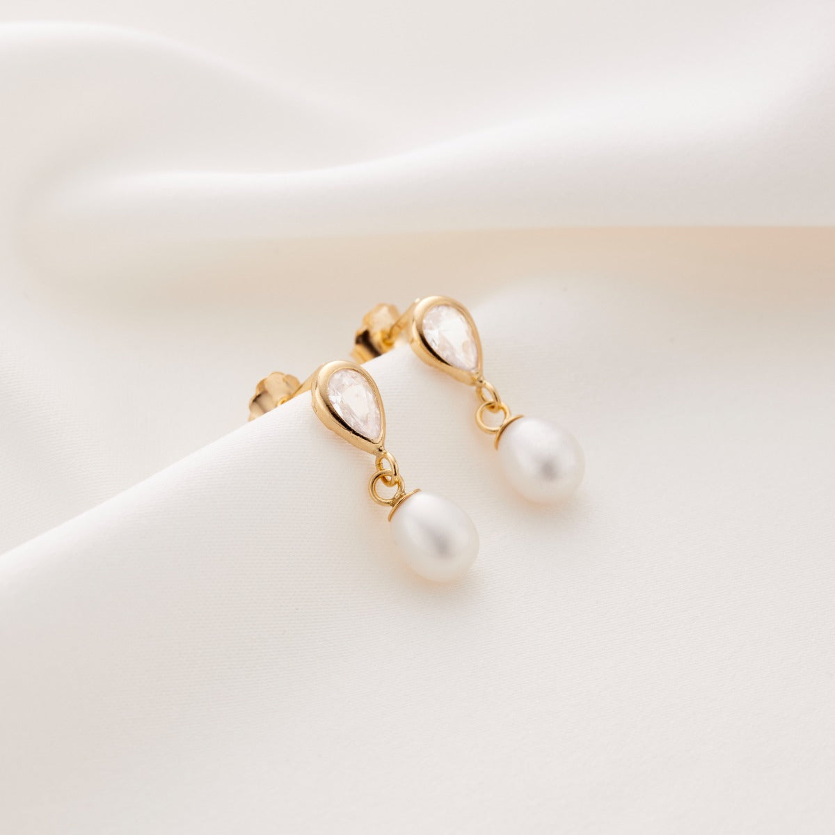 9ct Gold CZ & Hanging Pearl Stud Earrings