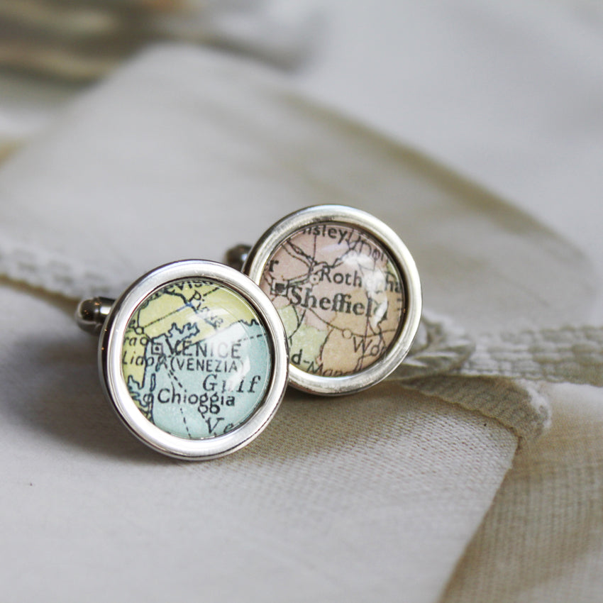 Personalised Round Vintage Map Cufflinks