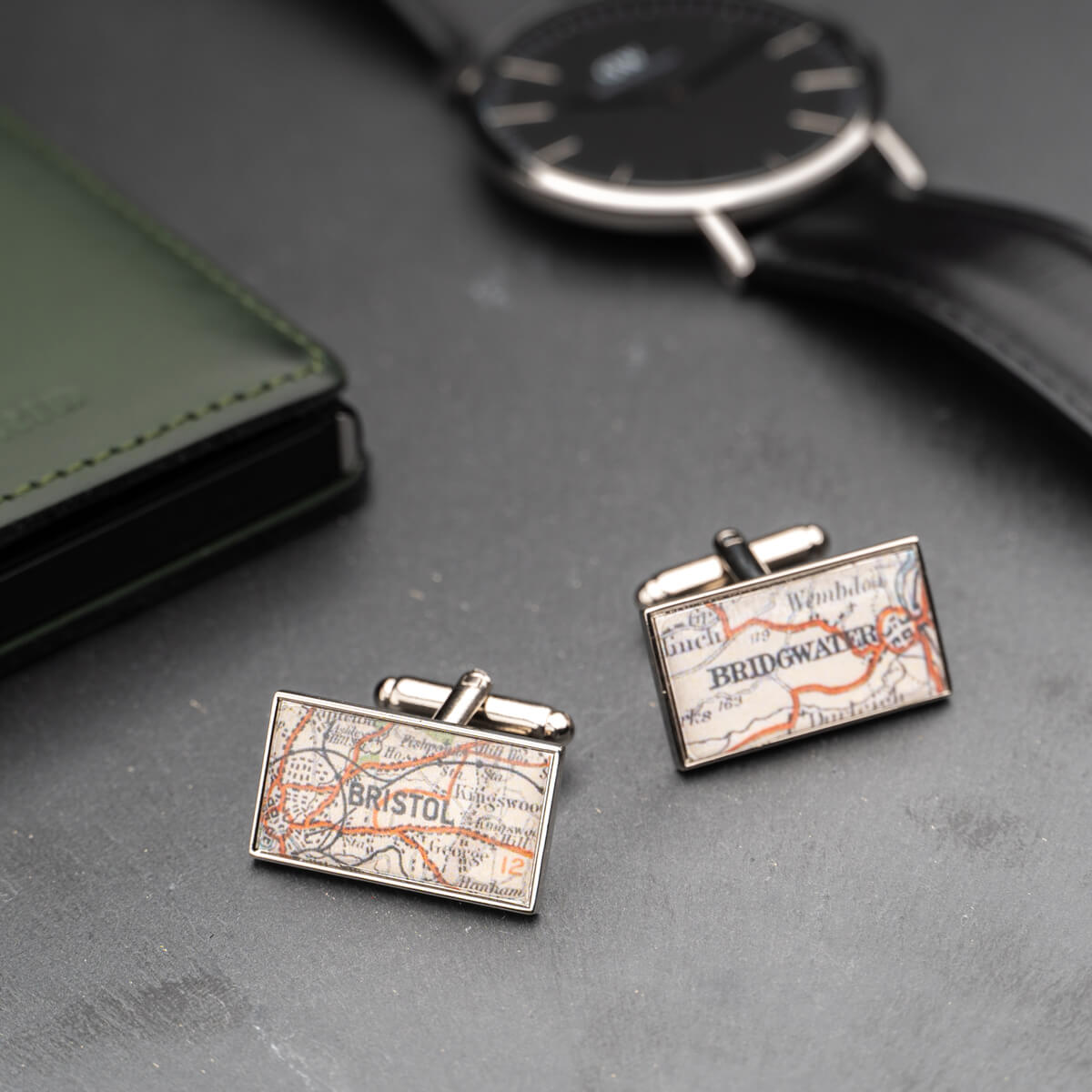 Personalised Rectangular Map Cufflinks